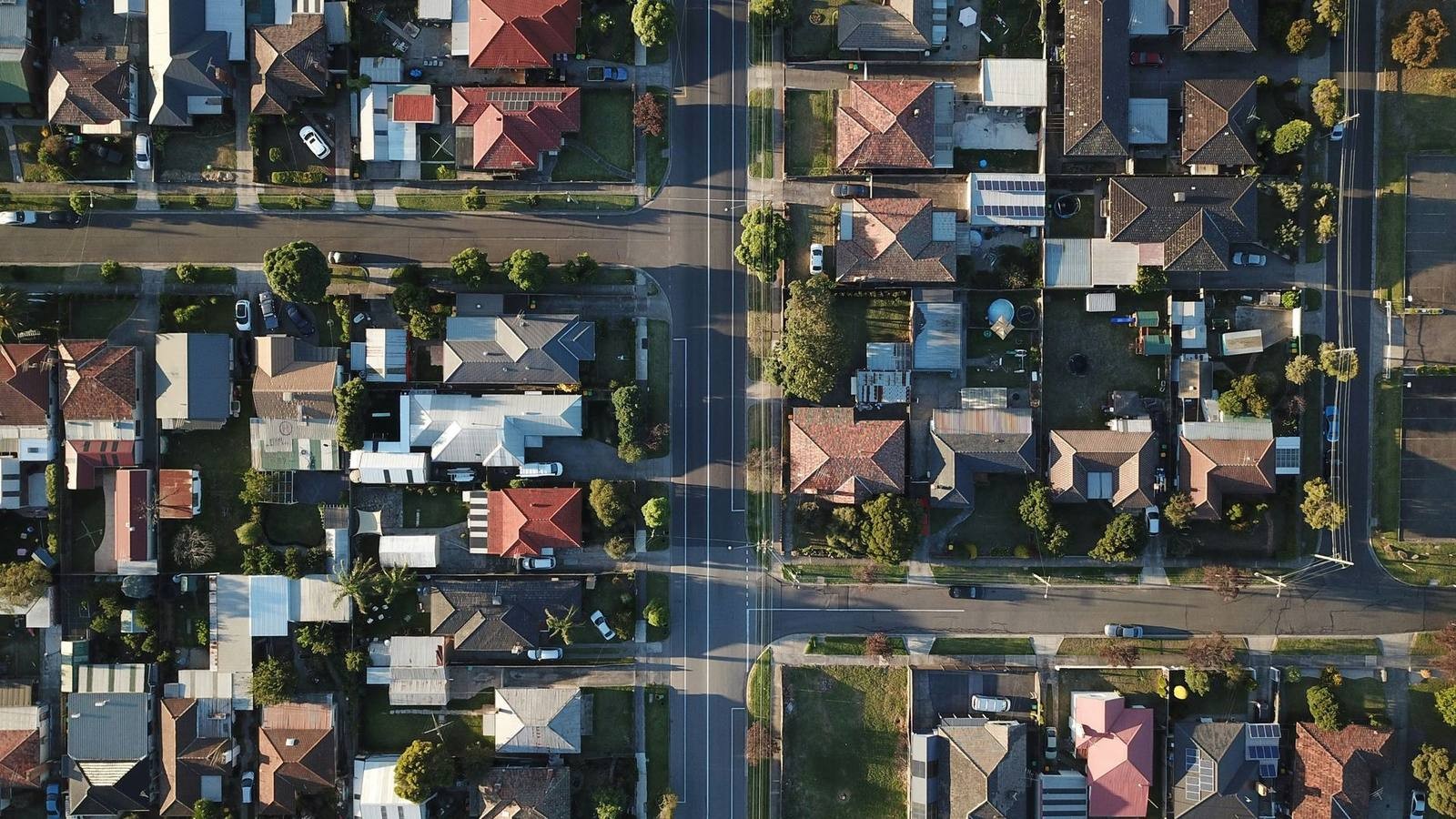 Illustrative aerial view of a residential area; not an identified St. Inigoes neighborhood